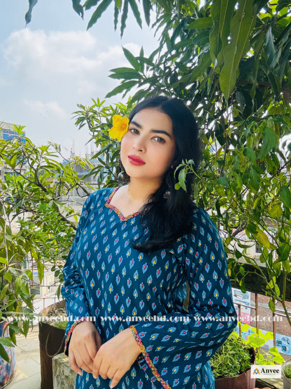 KURTI: " নীলাঞ্জনা",COTTON SHORT KURTA WITH CHINESE LACE