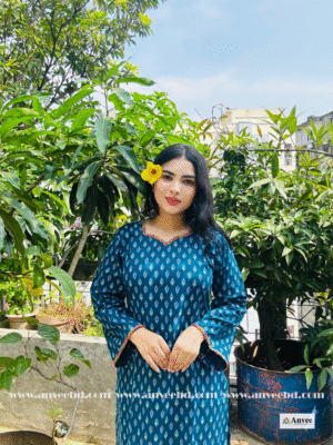 KURTI: " নীলাঞ্জনা",COTTON SHORT KURTA WITH CHINESE LACE