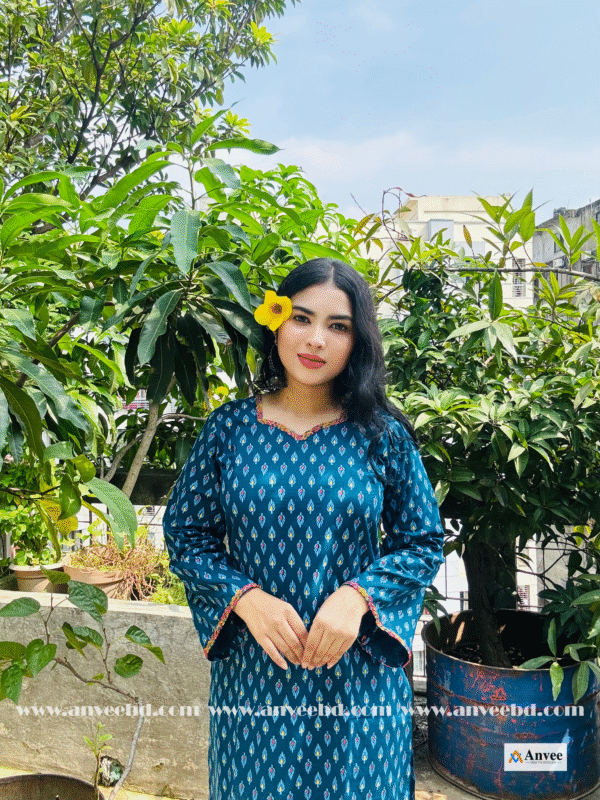 KURTI: " নীলাঞ্জনা",COTTON SHORT KURTA WITH CHINESE LACE